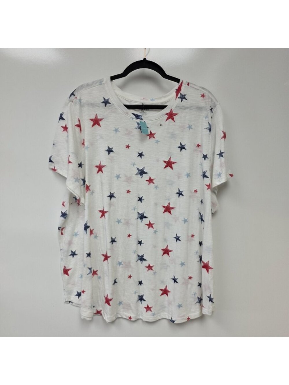 Maurices Shirt Womens 3X White Star Print Scoop Neck Short Sleeve Patriotic Top